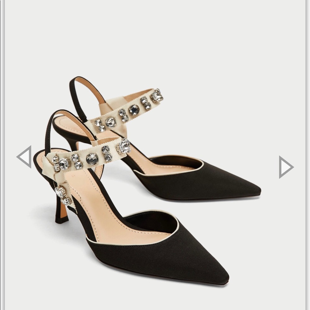 IOS Zara Jeweled slingback w bow heels 7 1/2 38/39